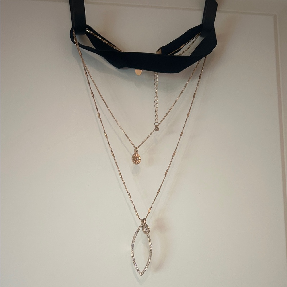 Charming Charlie Gold and Black Layered Necklace